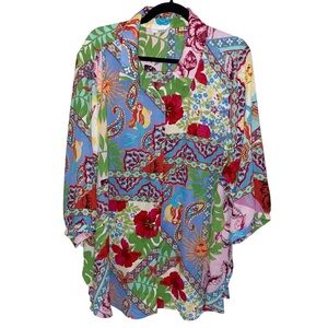 Cynthia Rowley Top Womens Plus Size 3X Boho Patchwork Multi Print Colorful